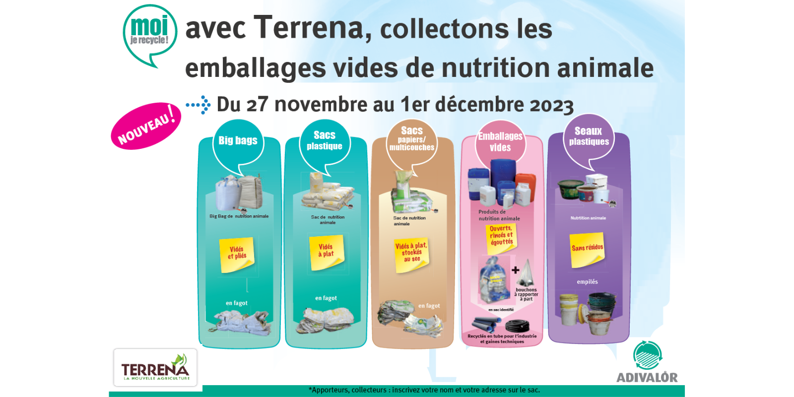 Avec Terrena, collectons les Emballages Vides de Nutrition Animale